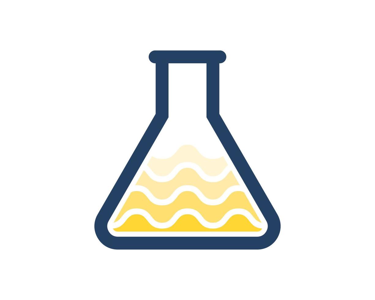 laboratório de garrafa triangular com água líquida amarela dentro vetor