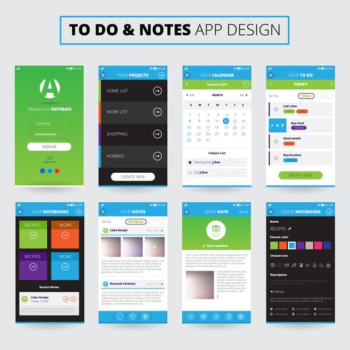 Design de aplicativos para dispositivos móveis do Notes vetor