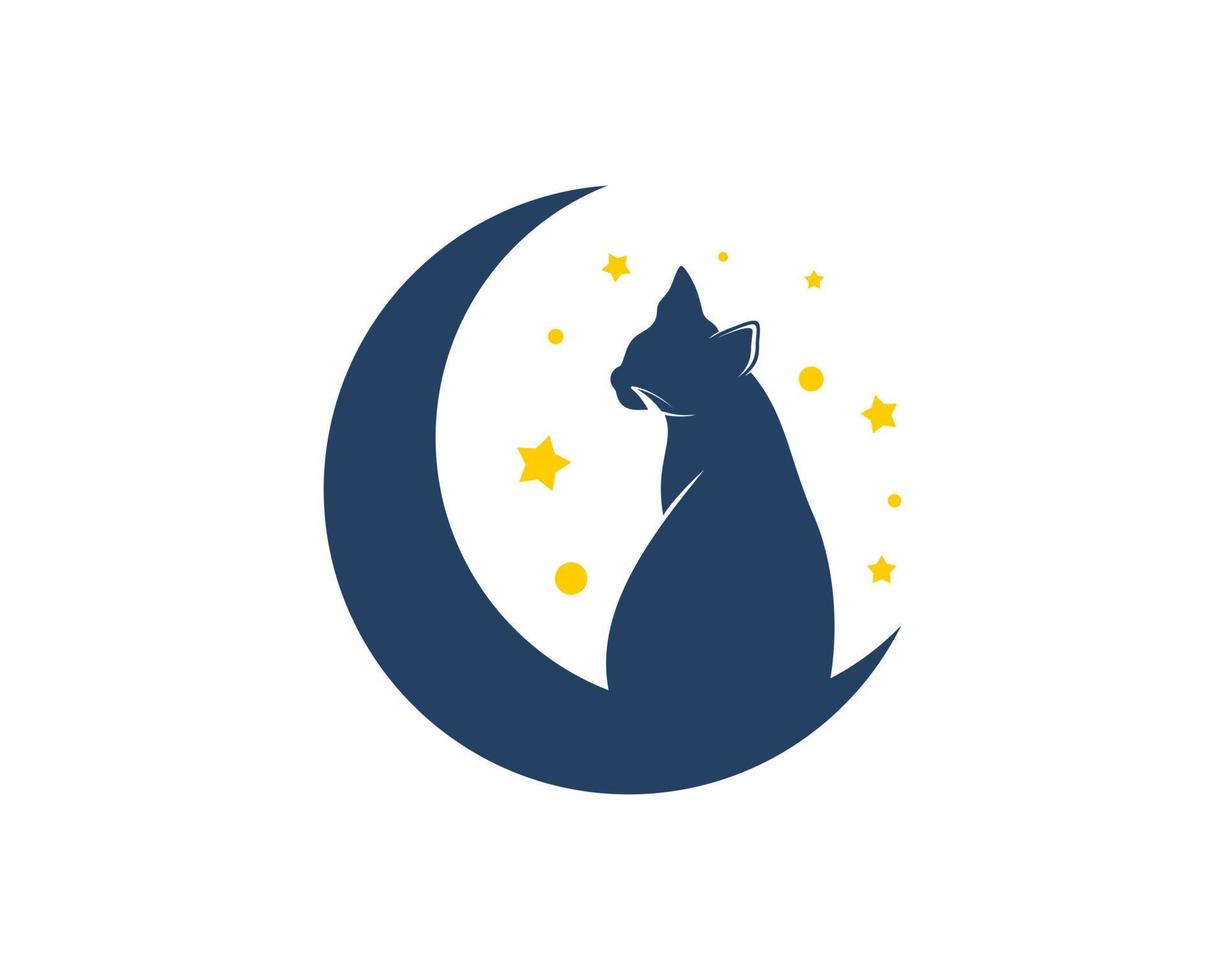 meia lua com silhueta de gato e estrela vetor