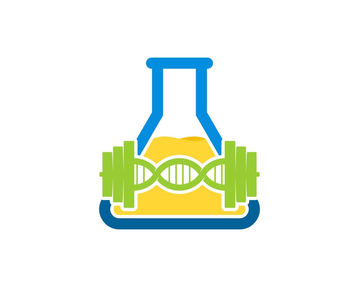 laboratório de garrafa triangular com líquido amarelo e barra de DNA dentro vetor