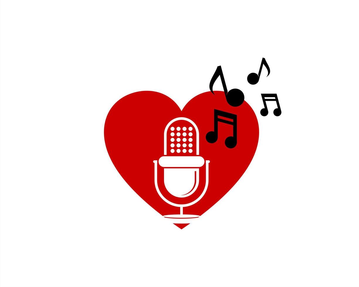 forma de amor com microfone podcast e nota musical vetor