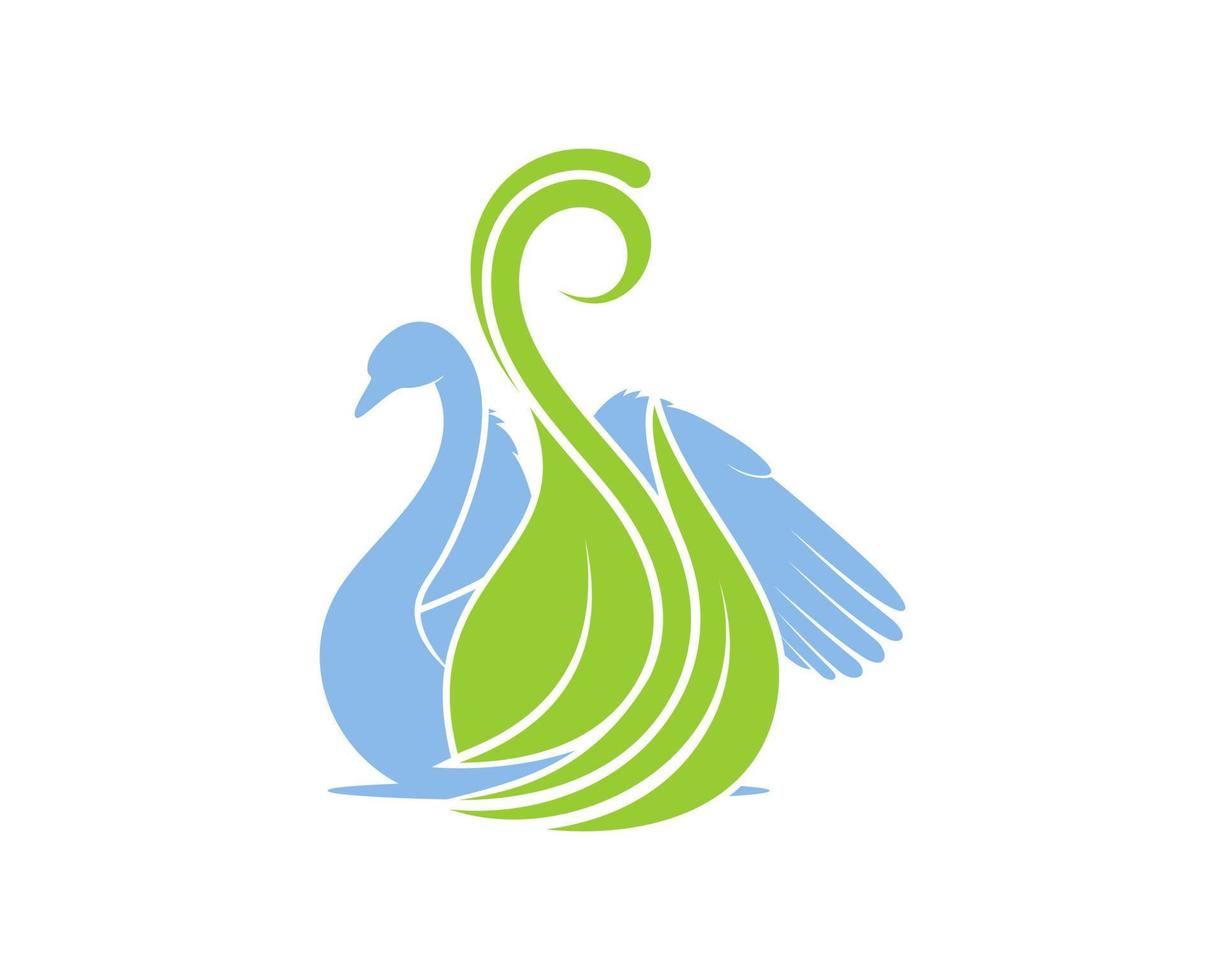 cisne nadando com folha verde vetor