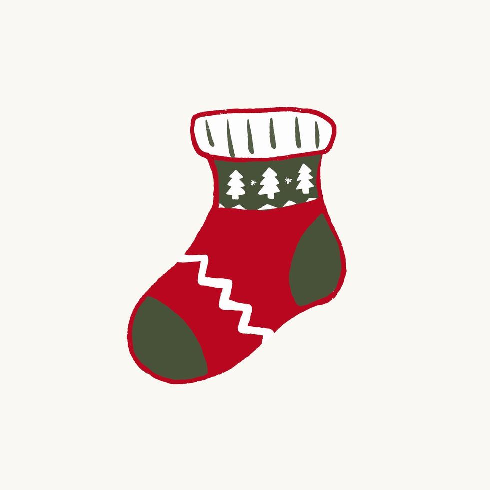 ícone de meia escandinavo de Natal desenhado à mão isolado vetor
