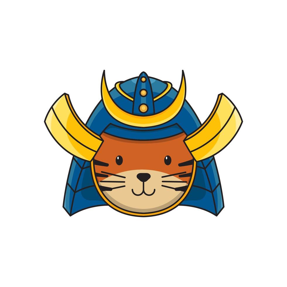 ilustração do mascote do tigre samurai fofo vetor