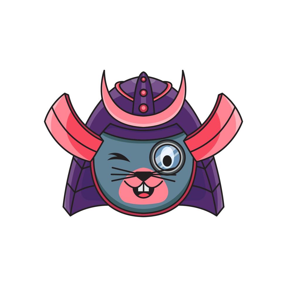 ilustração do mascote do camundongo samurai fofo vetor