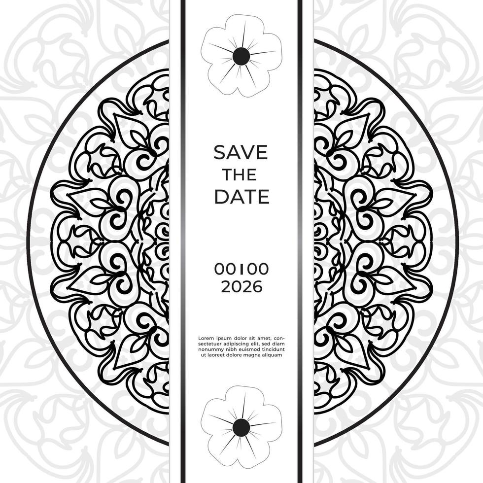 salvar o design de cartão de convite de data em estilo de tatuagem de henna. mandala decorativa para impressão, cartaz, capa, folheto, panfleto, banner vetor