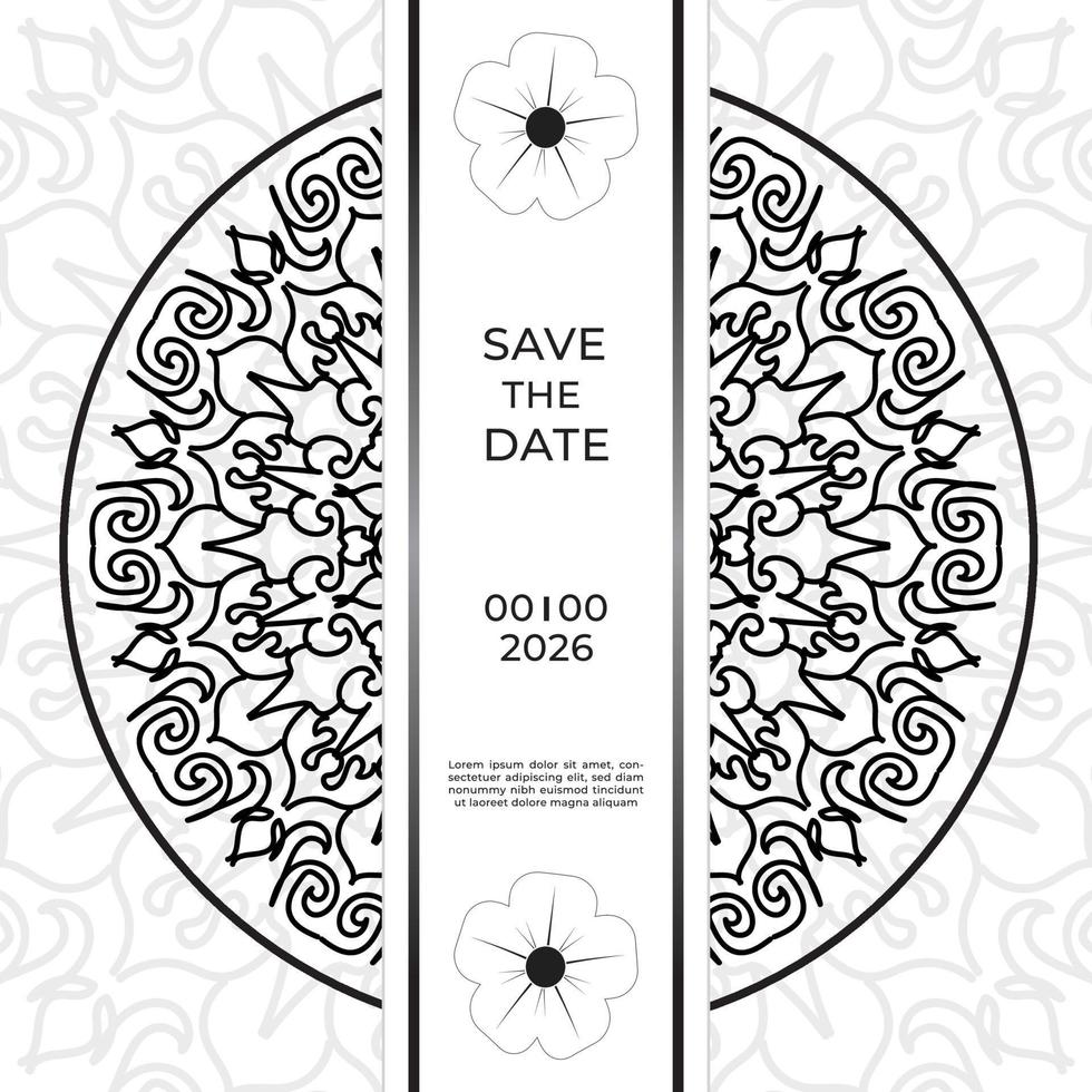 salvar o design de cartão de convite de data em estilo de tatuagem de henna. mandala decorativa para impressão, cartaz, capa, folheto, panfleto, banner vetor