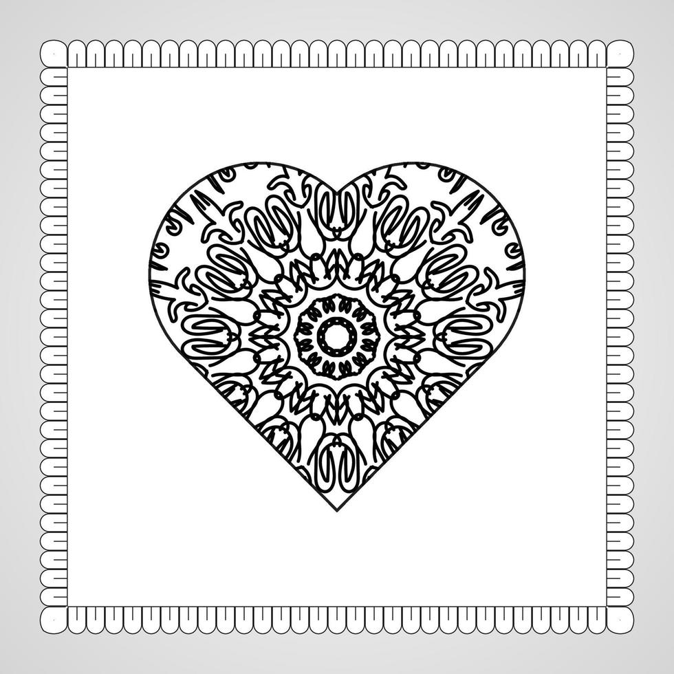 mão desenhada coração com mandala. decoração em ornamento de doodle oriental étnico vetor