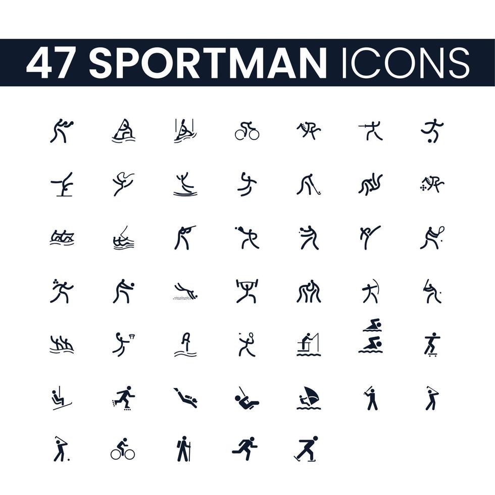 Conjunto de 47 ícones de desportista. pacote de ícones do desportista. coleção de ícones. curso de vetor editável.