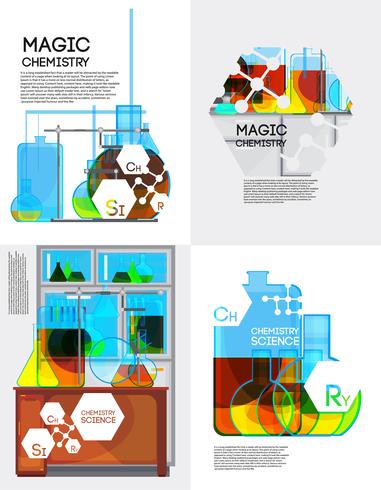 Conjunto de cartazes de química mágica vetor