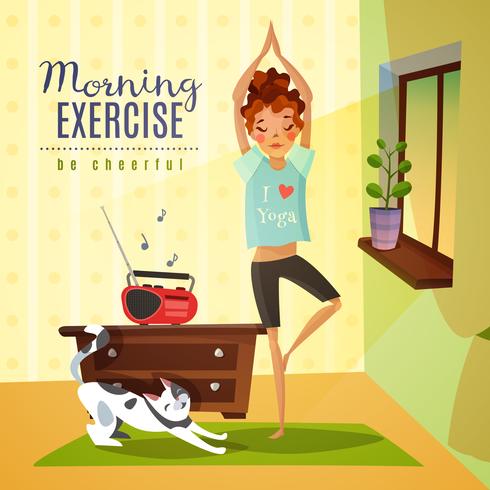 Composição de desenhos animados de exercícios de manhã vetor