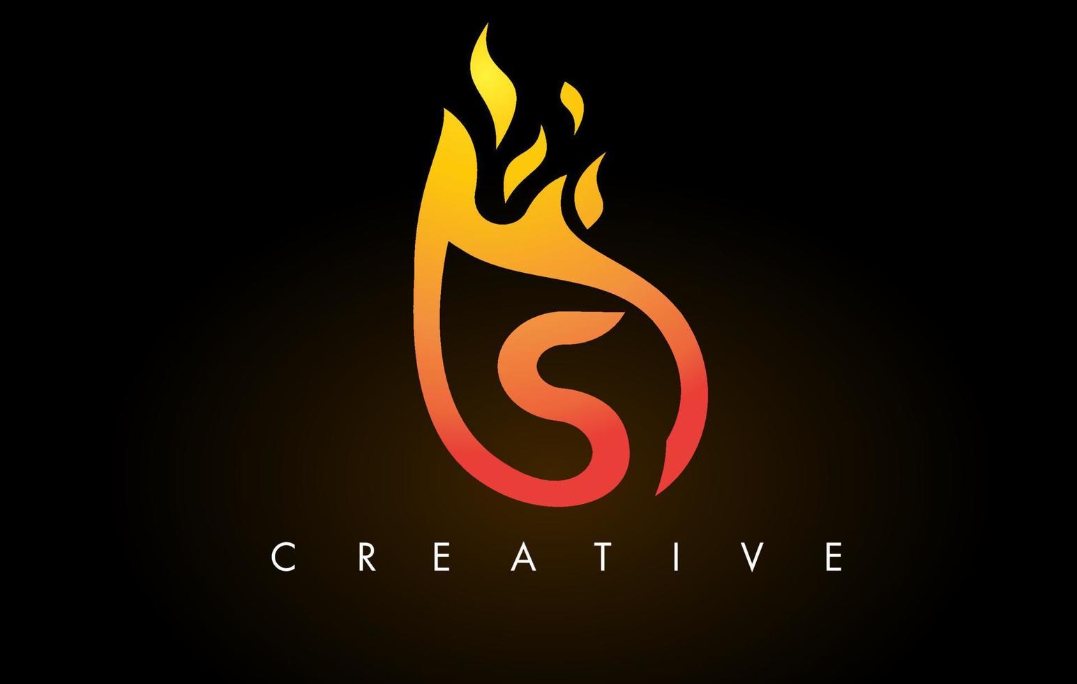 Ícone de design do logotipo da carta da chama com cores amarelo laranja e chamas vetor