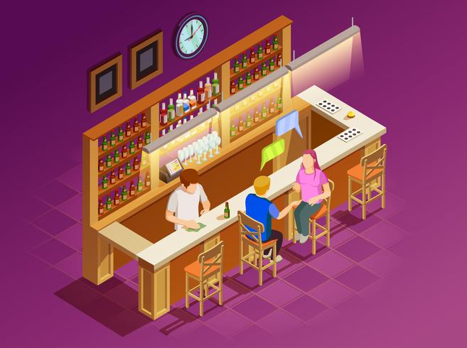 Amigos no Bar Interior Isometric View vetor