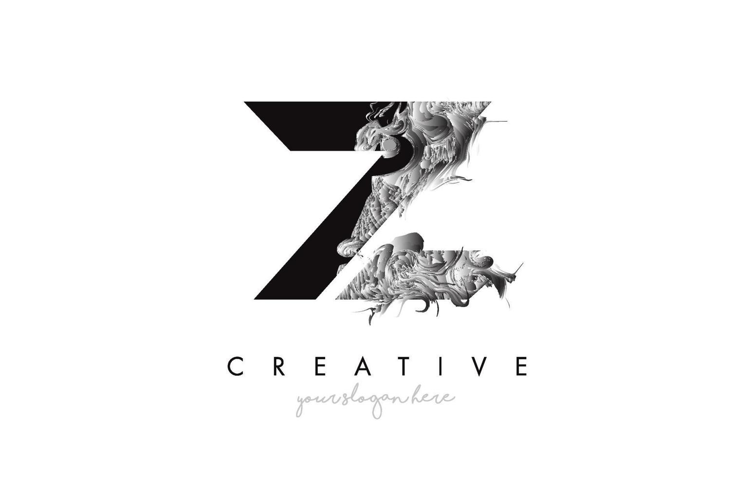letra z ícone de design de logotipo com textura artística grunge em preto e branco vetor