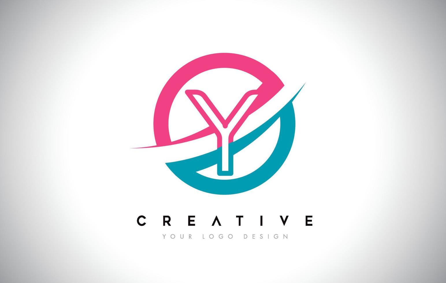 ícone de logotipo de design de letra y com círculo e vetor de design swoosh e cor-de-rosa azul.