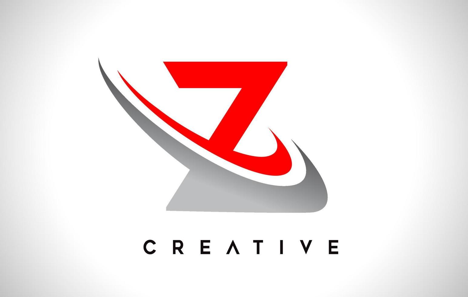 logotipo da letra z. Vetor de desenho de letra z com vetor de swash cinza vermelho