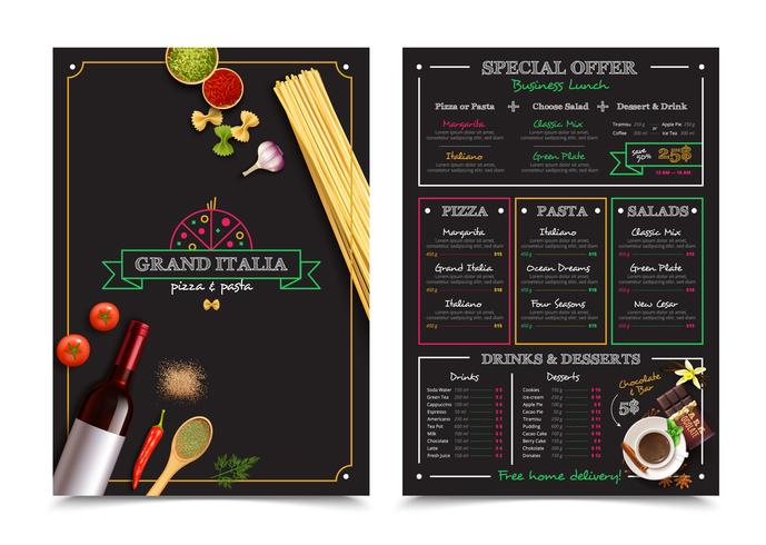 Menu italiano do restaurante com oferta especial vetor