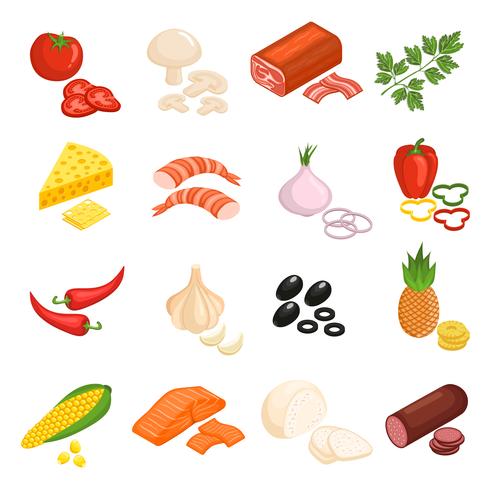 Pizza Ingredientes Icons Set vetor