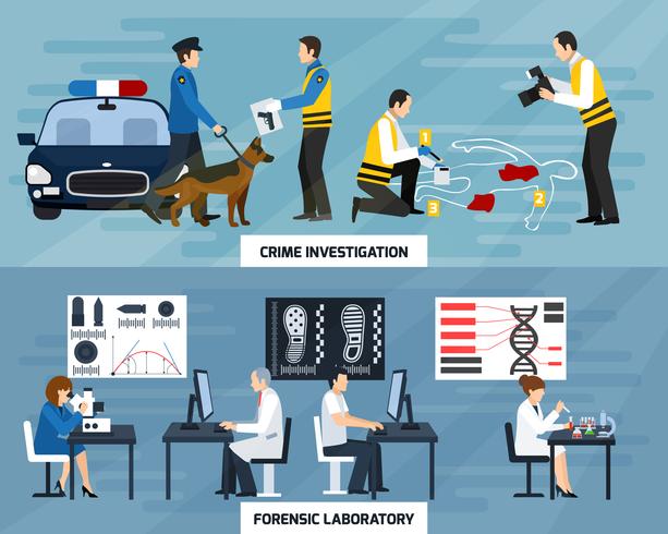 Bandeiras planas de investigação de crime vetor