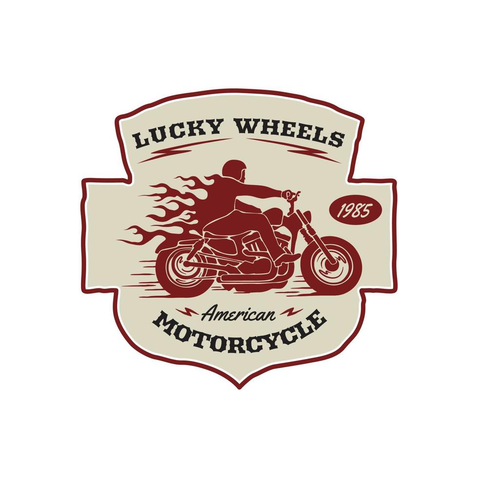 andando de motocicleta vintage logotipo emblema ilustração vetorial vetor