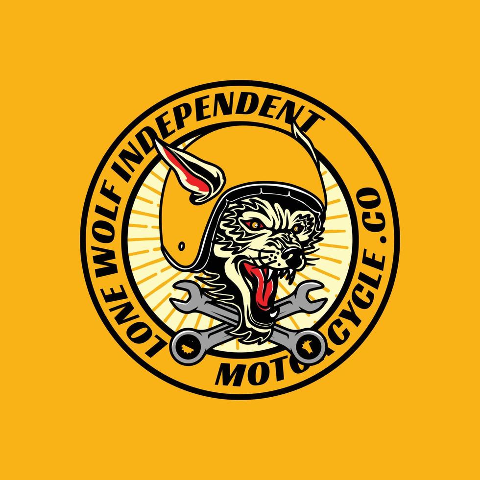 ilustração vetorial de logotipo de lobo solitário de garagem de motocicleta vintage vetor