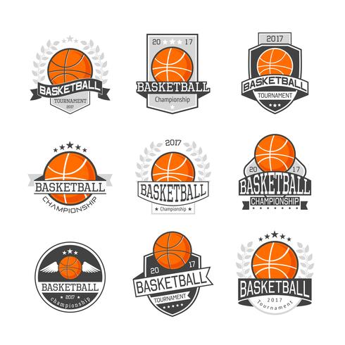 Conjunto de emblemas de basquete competições vetor