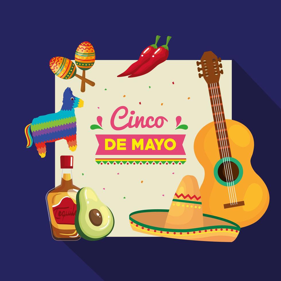 conjunto de ícones mexicanos quadro de cinco de mayo vector design