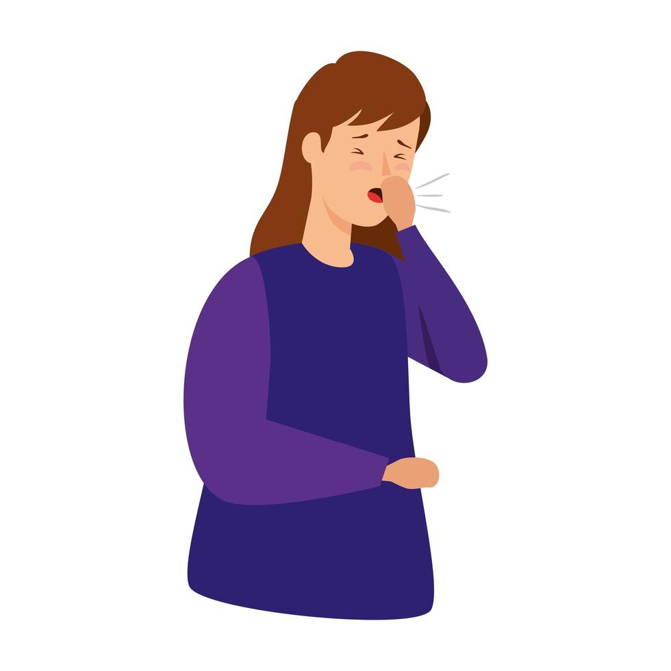 mulher tossindo ícone isolado doente vetor