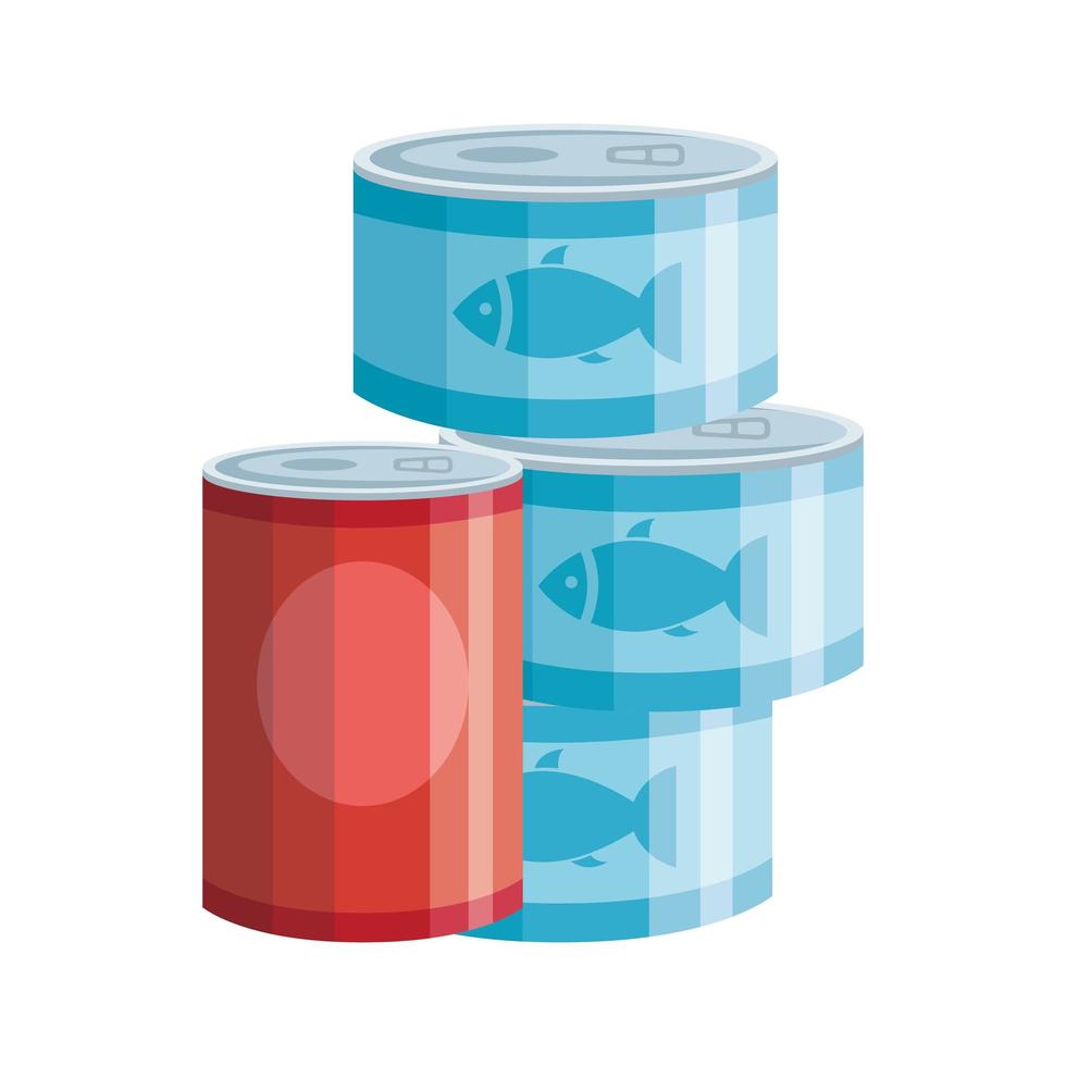conjunto de latas ícone isolado de comida de atum vetor
