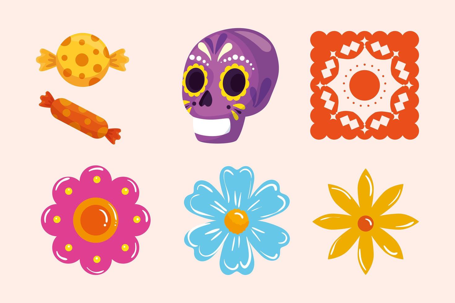 Desenho vetorial de flores e crânio de doces mexicanos vetor