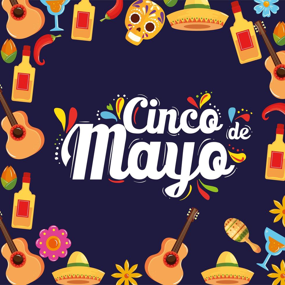 ícones mexicanos do cinco de mayo vector design