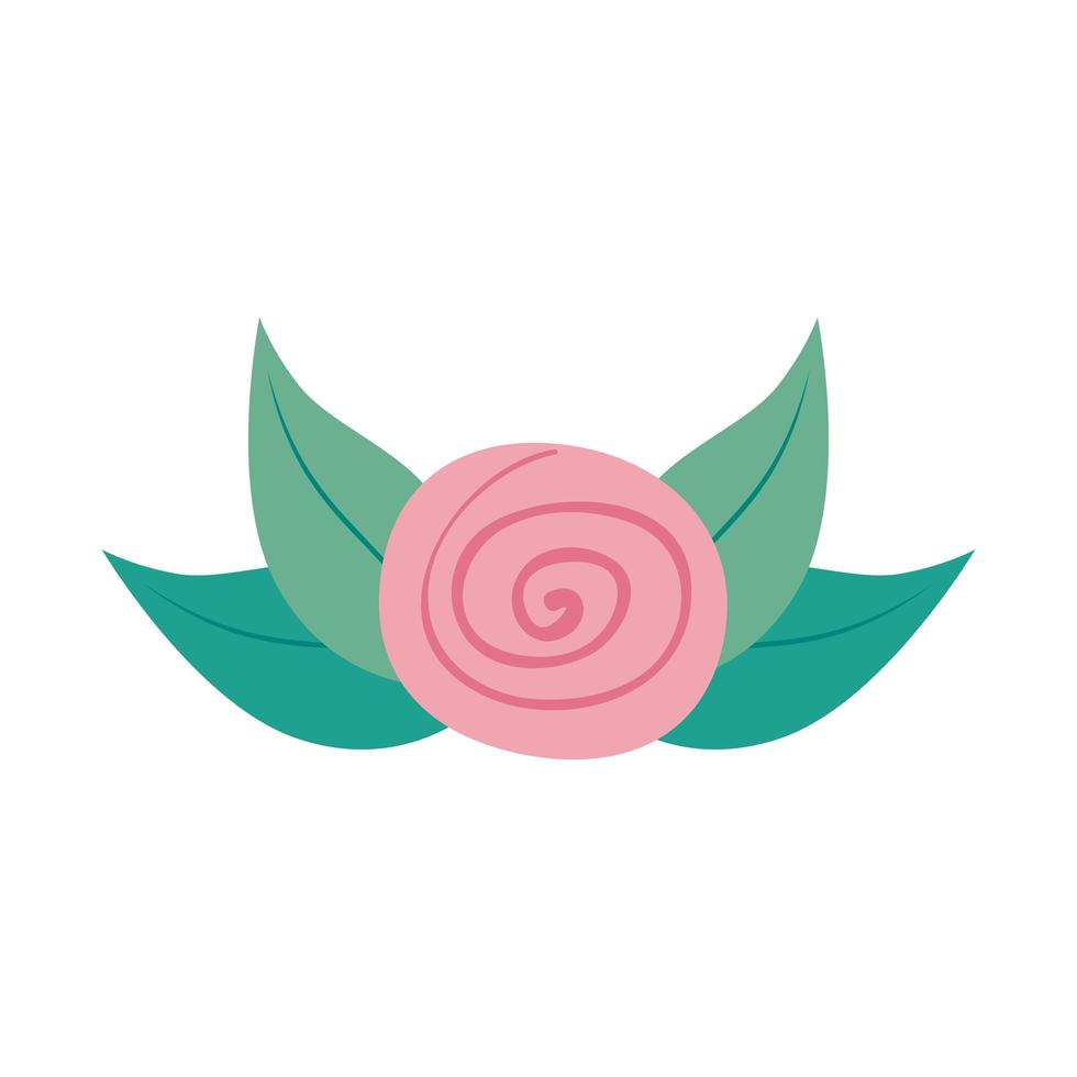 flor rosa fofa com ícone isolado de folhas vetor
