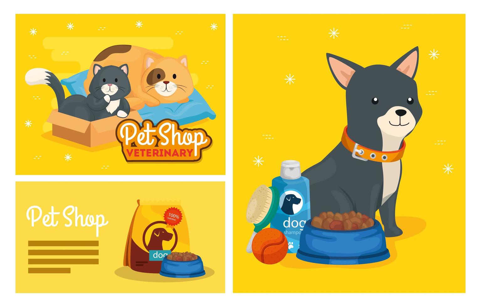 conjunto de pôster de pet shop veterinário com ícones vetor