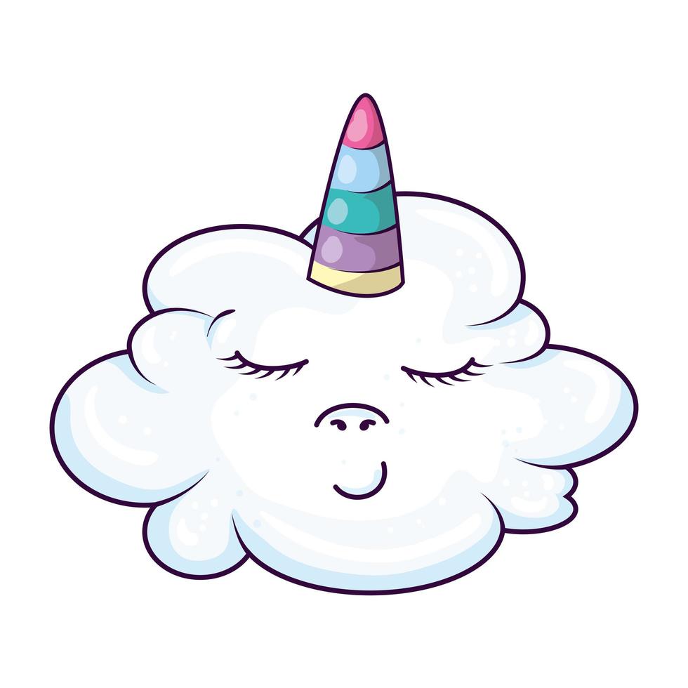 ícone de estilo kawaii de unicórnio da nuvem fofo vetor