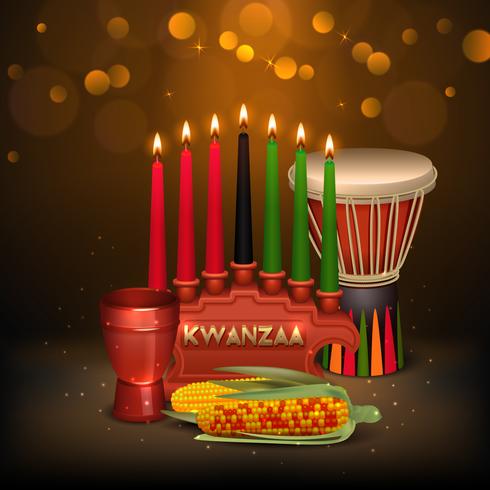 Cartaz colorido da composição do fundo de Kwanzaa Kinara vetor