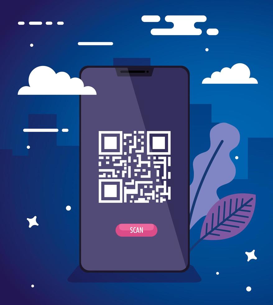 dispositivo smartphone com código de digitalização qr vetor