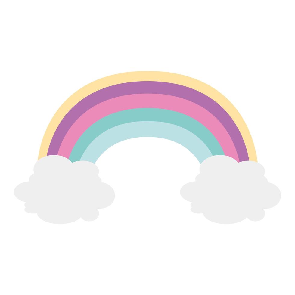 arco-íris fofo com ícone de nuvens isoladas vetor