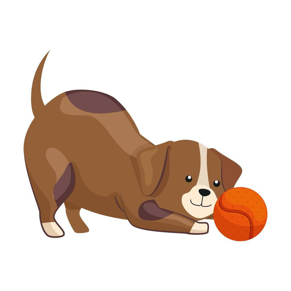 cachorro fofo com ícone isolado de brinquedo de bola vetor