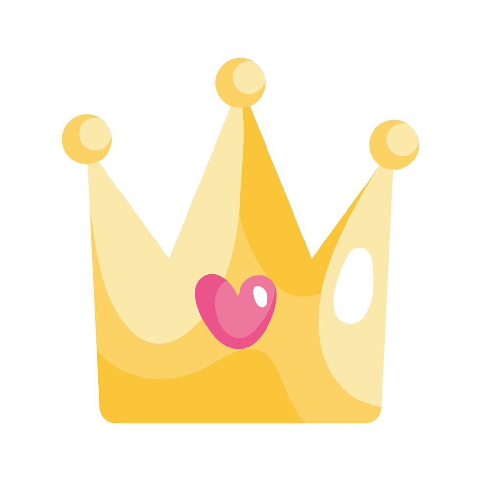 coroa fofa com ícone de coração isolado vetor