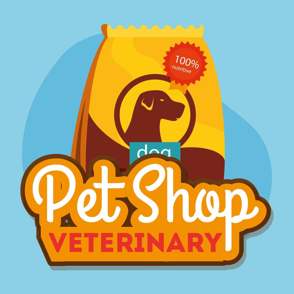 pet shop veterinário com ração para cachorro vetor