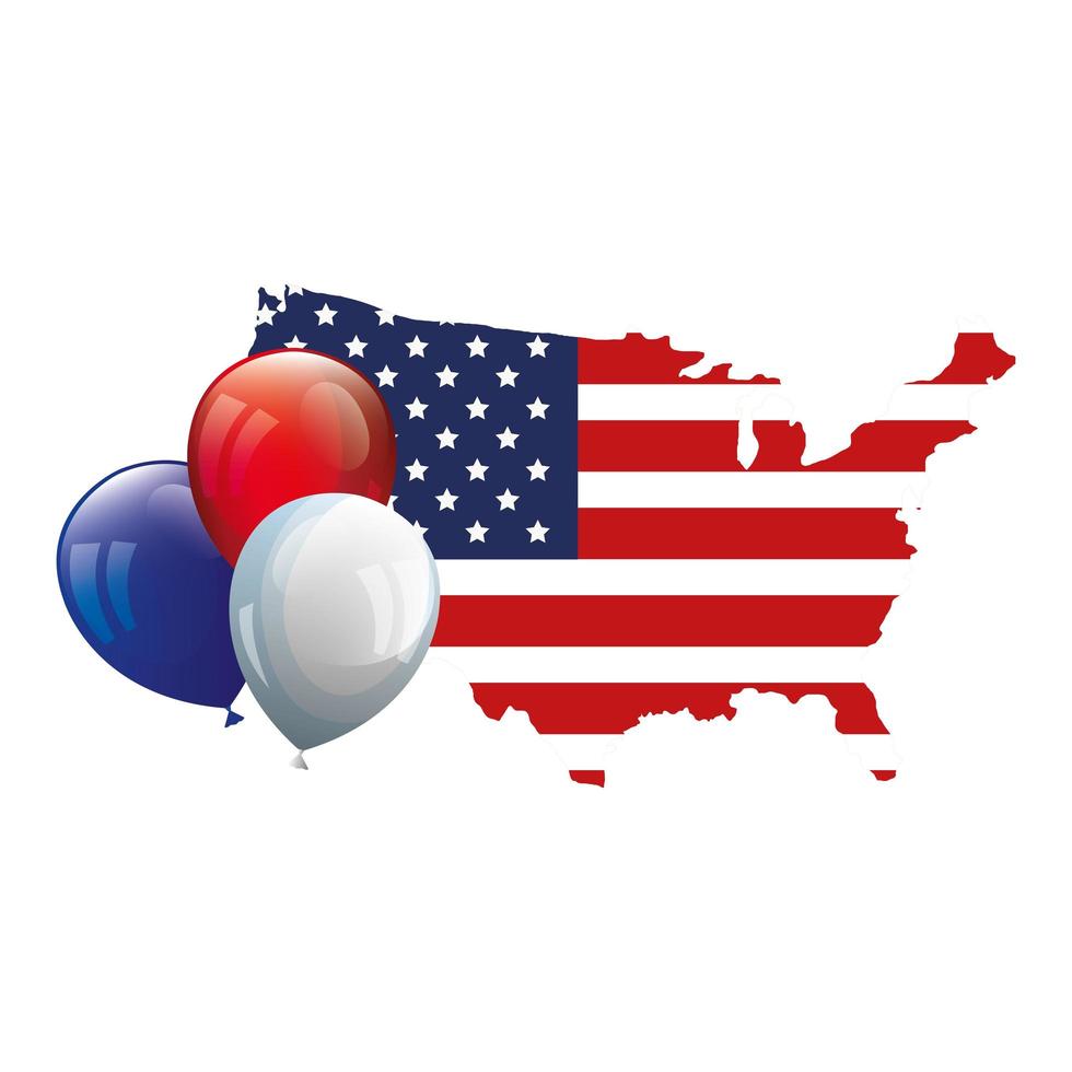 mapa dos EUA com bandeira e balões de hélio vetor