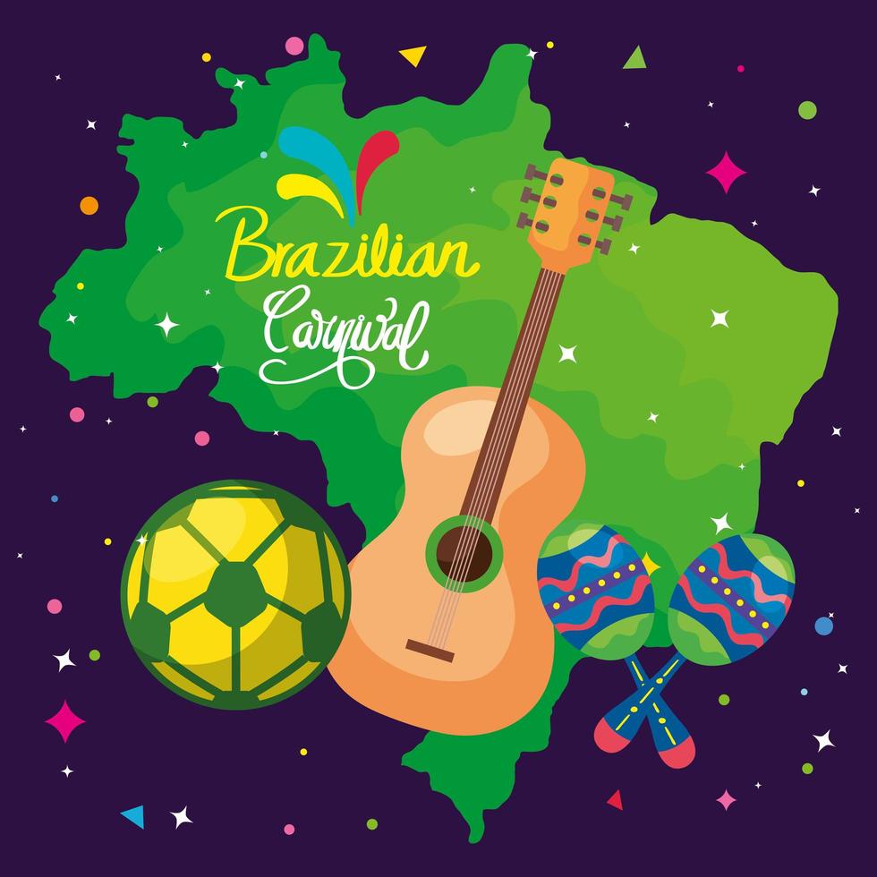 pôster do carnaval brasileiro com mapa e ícones tradicionais vetor