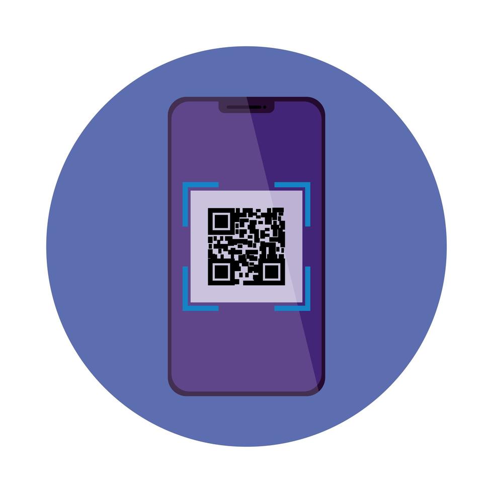 dispositivo smartphone com código de digitalização qr em quadro circular vetor