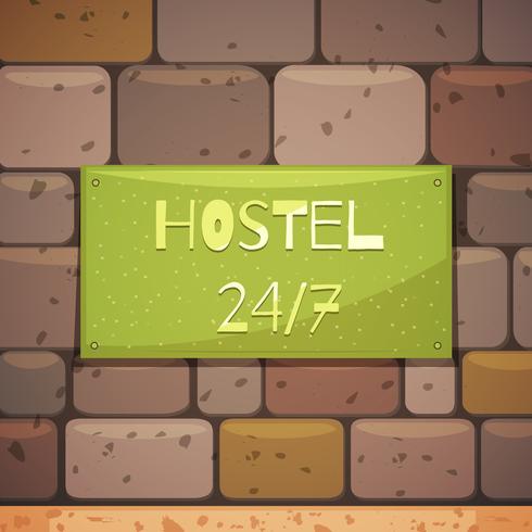 Tabuleta de Hostel com endereço na parede de tijolo vetor