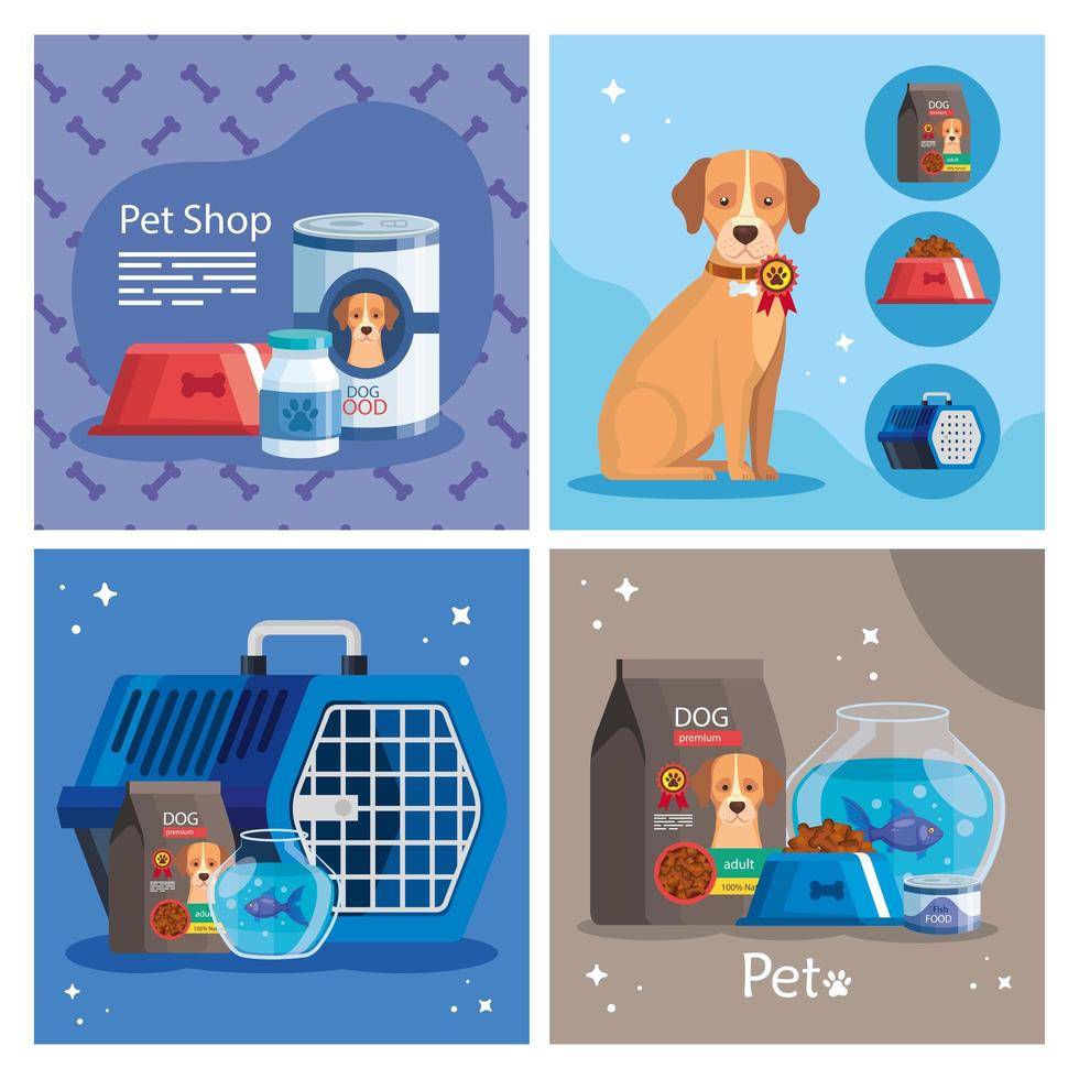 definir pôster de pet shop com ícones vetor