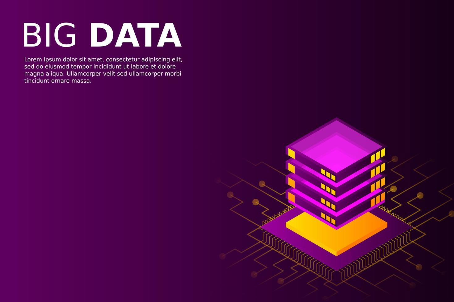 conceito de estação de energia de processamento de big data do futuro data center em rack da sala de servidores vetor