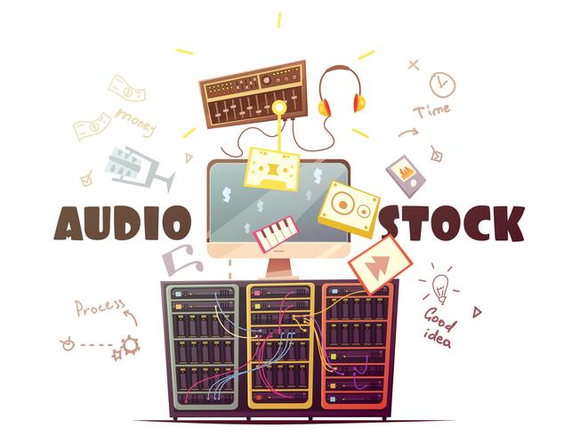 Microstock Audio Concept Ilustração Retro Cartoon vetor