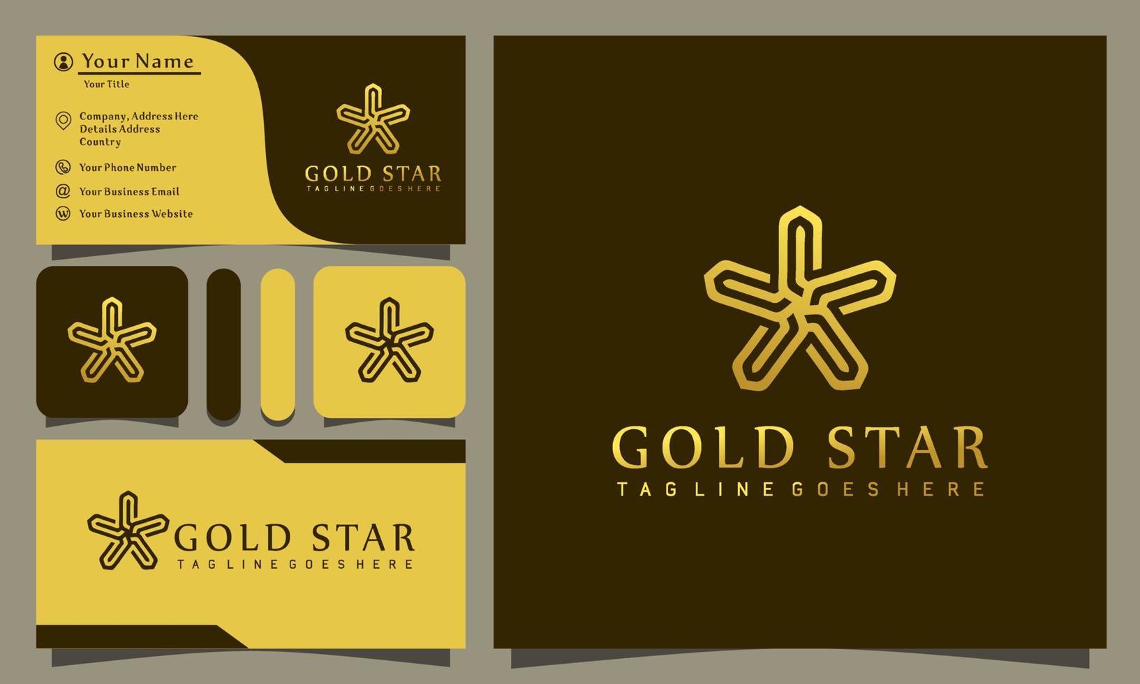 logotipos de luxo estrela de ouro elegante design ilustração vetorial com estilo de arte de linha vintage, modelo de cartão de negócios moderno vetor