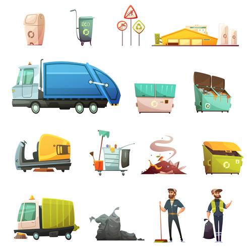 Conjunto de ícones de desenho de resíduos de lixo vetor