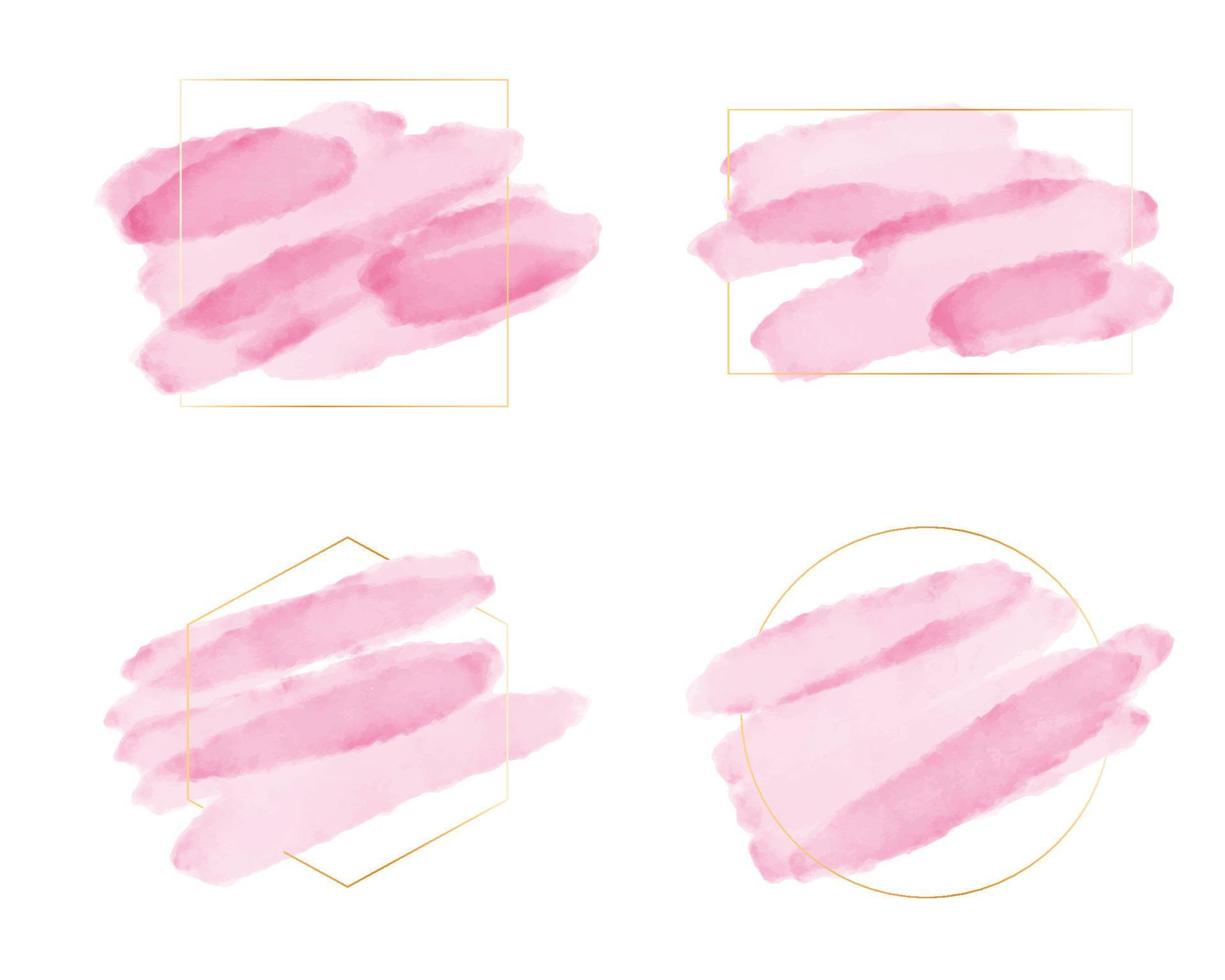 Pincelada de aquarela rosa com moldura dourada para coleção de logotipo ou banner vetor